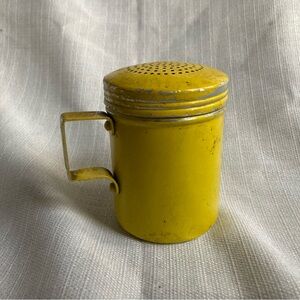 Vintage Farmhouse-core Yellow Painted Metal Made in Hong Kong Dredge Shaker!